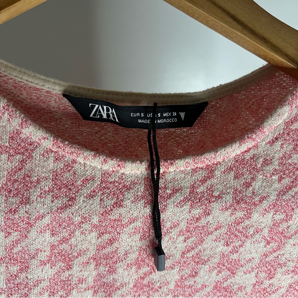 NWT Zara Houndstooth Retro Knit Halter Crop Top With Bralette Attached - Picture 7 of 13